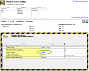 Parameters Editor showing the Enabled setting for Absolute Position circled